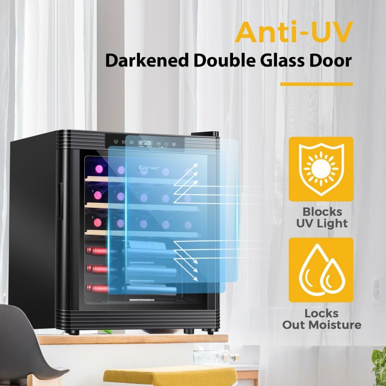 21-bottle wine cooler with anti-UV darkened double glass door and digital control for optimal wine storage.