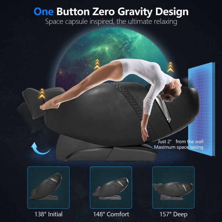 Side view of the Relaxation 09 electric zero gravity massage chair, highlighting the one-button design and adjustable.