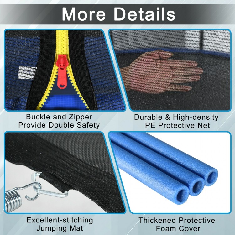 Detail shot of the PE protective net and foam-covered springs of the 8 ft outdoor trampoline for enhanced safety.