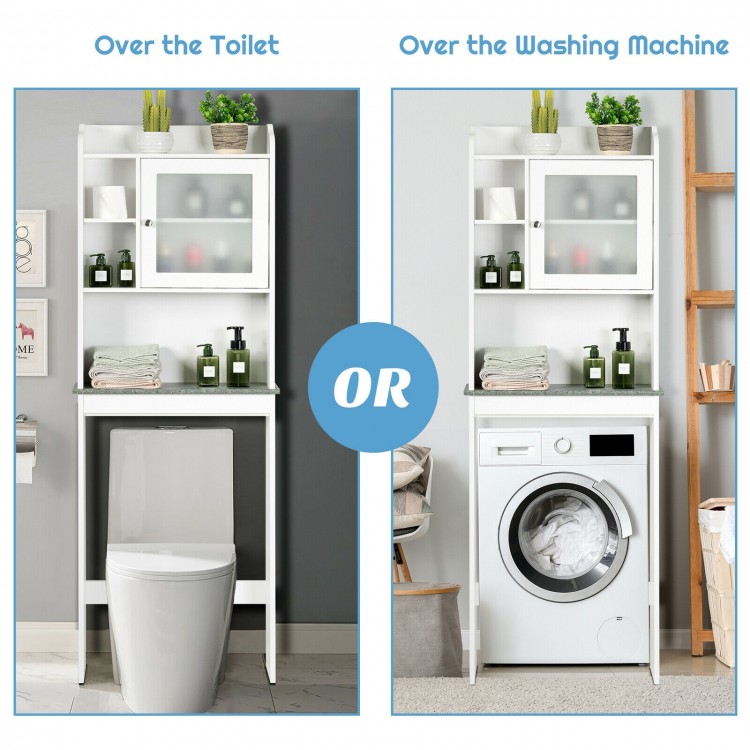 White Space Saver Over-the-Toilet Cabinet with adjustable shelves, modern design, ideal for bathroom organization.