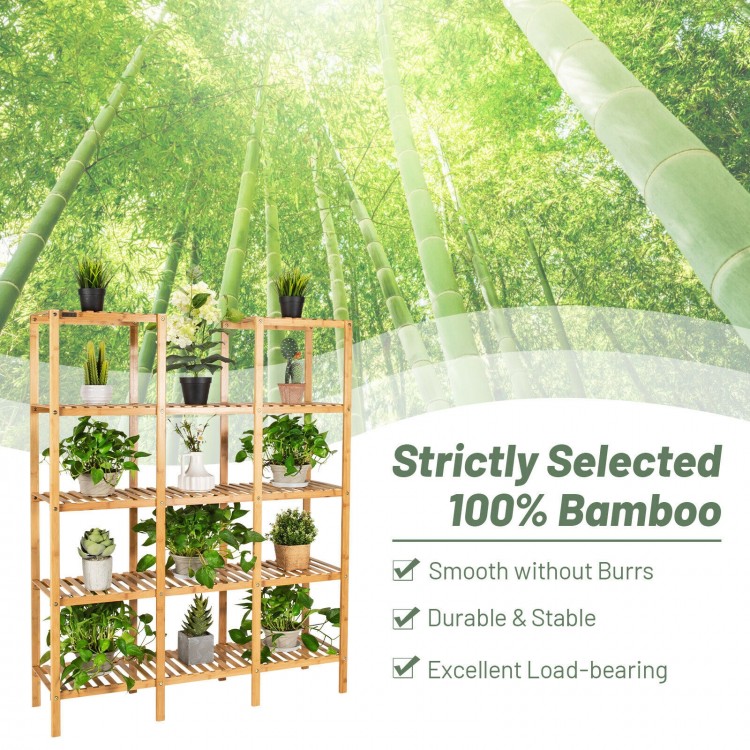5-tier bamboo shelf with 12 cubes, perfect for displaying plants and ornaments in any room or balcony.