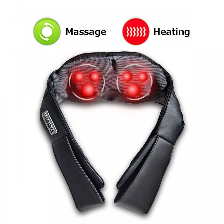 Electric back and neck massager with 8 nodes and heating function, ideal for relaxation at home, office, or in the car.