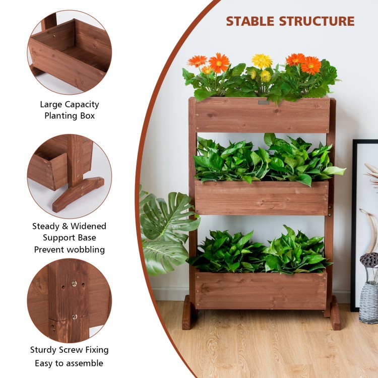 3-tier raised garden bed made of solid wood, featuring adjustable shelves and large capacity for various plants.