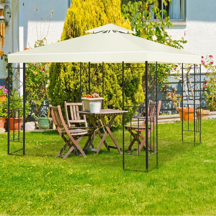 Patio gazebo canopy tent with double tier roof, sturdy steel frame, and decorative patterns for outdoor gatherings.