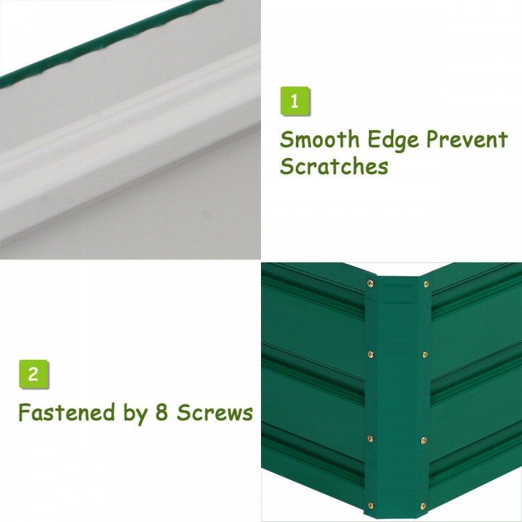 Close-up of the smooth edge of a 40x32 inch patio raised garden bed, featuring durable metal construction and 8 screws.