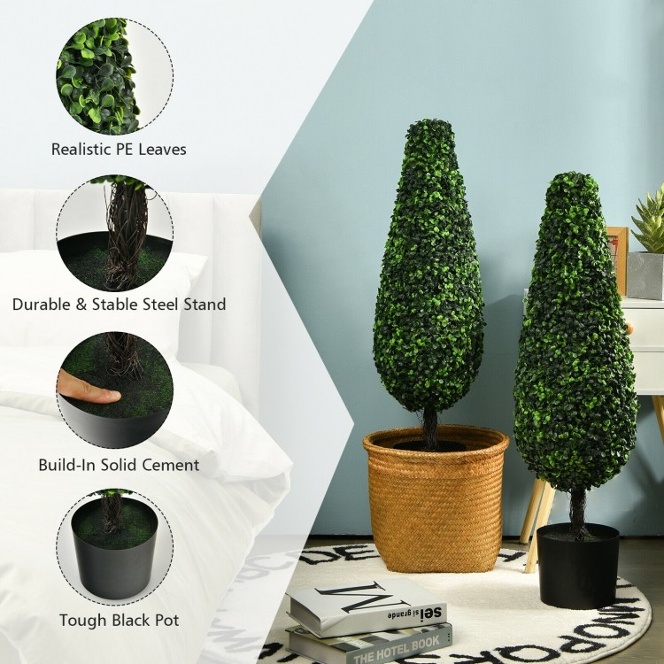 Lifelike 3-foot artificial tower topiary tree with UV-resistant leaves in a sturdy black pot, ideal for indoor or.