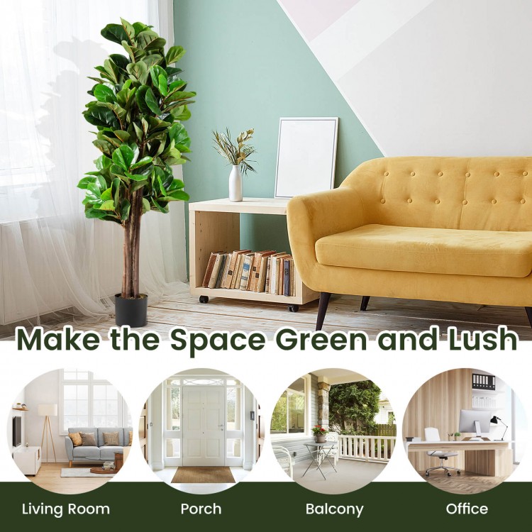 5-foot artificial fiddle leaf fig tree with realistic leaves in a decorative planter, perfect for home or office decor.
