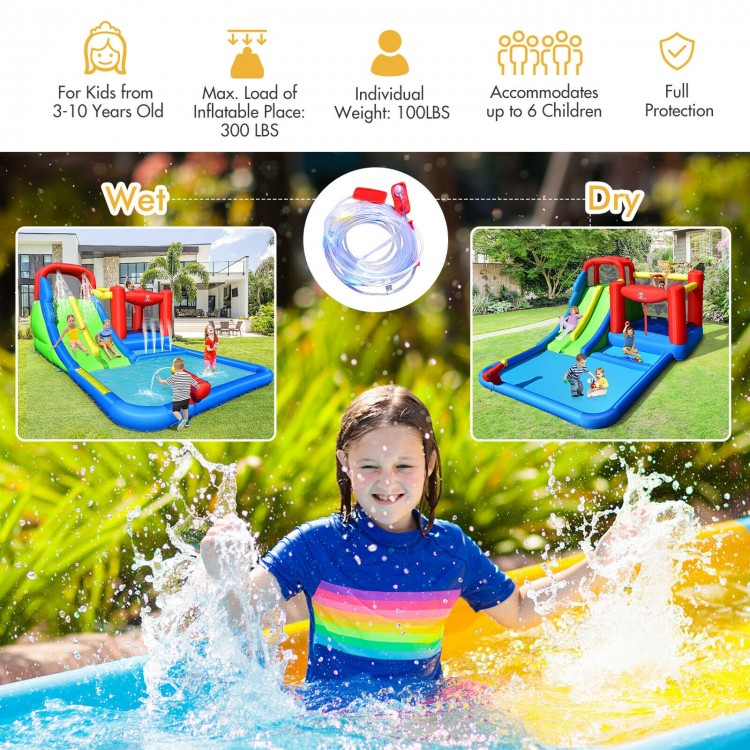 Inflatable water slide with climbing wall, slide, and ball pit for kids, made of high-grade oxford cloth for outdoor.