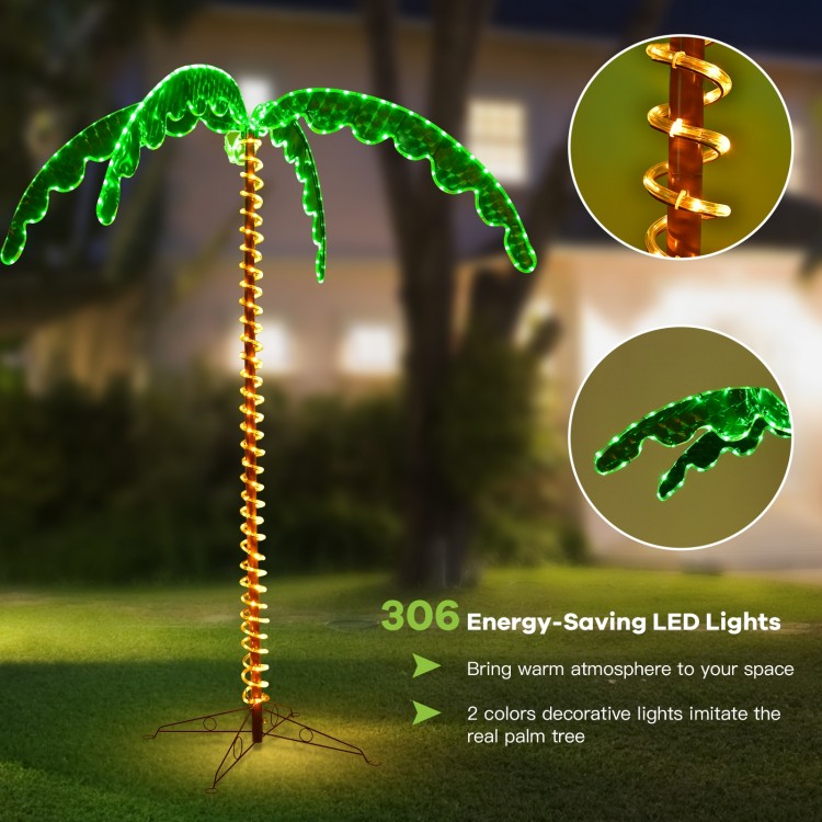 7 feet LED pre-lit palm tree decor with 306 energy-saving lights, perfect for indoor and outdoor festive decorations.