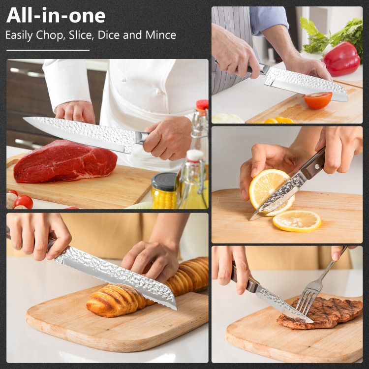 15-piece stainless steel knife set with ergonomic hardwood handle, ideal for chopping, slicing, and dicing in the.
