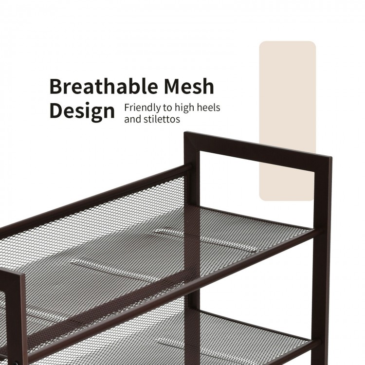 4-tier metal shoe rack with breathable mesh design, suitable for entryway storage of up to 16 pairs of shoes.