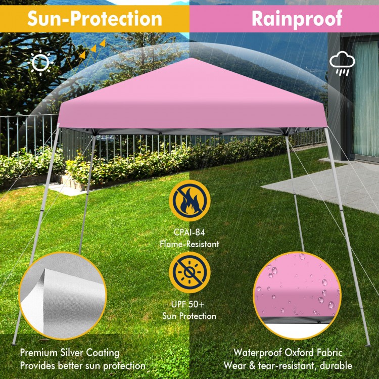 Pink 10 x 10 feet outdoor instant pop-up canopy with waterproof oxford fabric, ideal for outdoor events and gatherings.