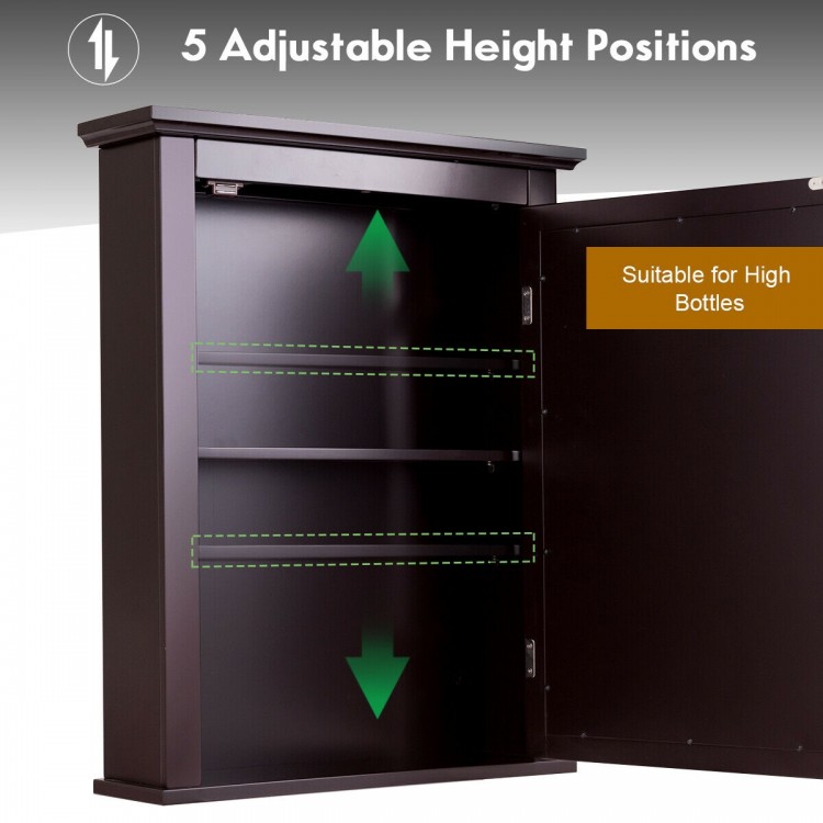 Interior view of the bathroom wall-mounted storage mirror cabinet showing 5 adjustable height positions for versatile.