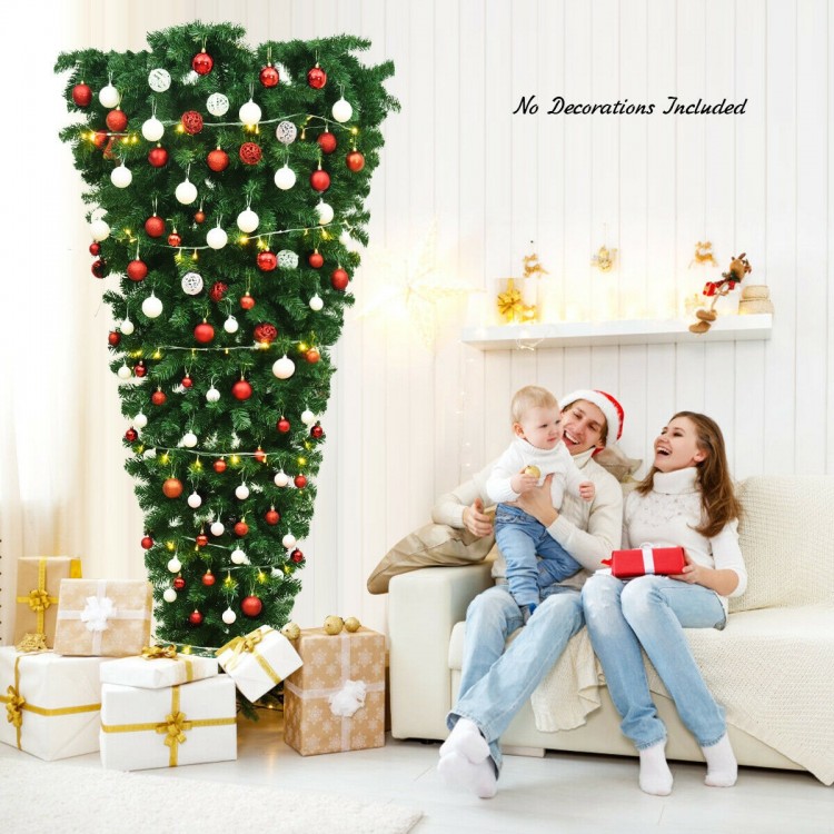 Upside down 7 feet artificial Christmas tree with 1000 branch tips, perfect for creative holiday decor in any space.