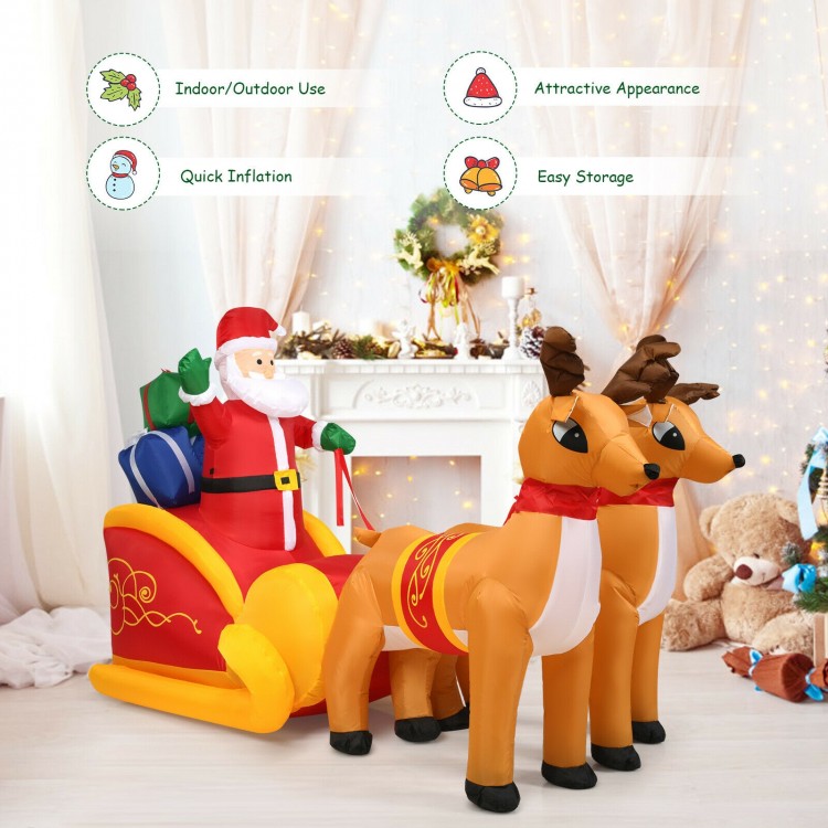 7.5 feet inflatable Santa with double deer and sled, waterproof fabric, perfect for Christmas yard decoration.