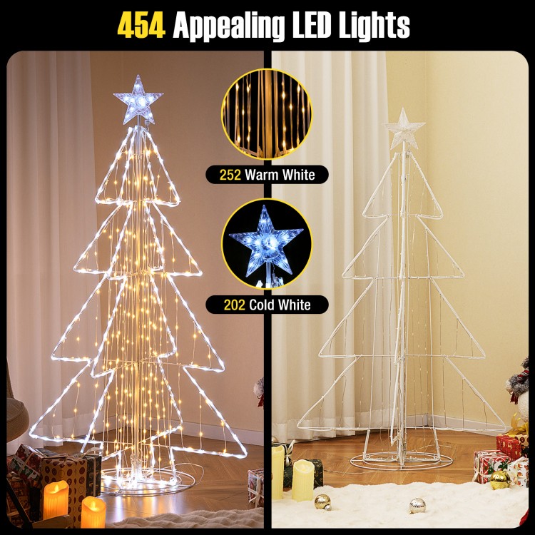 5-foot animated Christmas tree featuring 252 warm white and 202 cold white LED lights, perfect for indoor or outdoor.