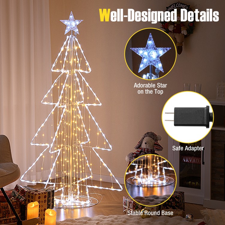 5-foot animated Christmas tree with warm and cold LED lights, featuring a star top and stable round metal base for.