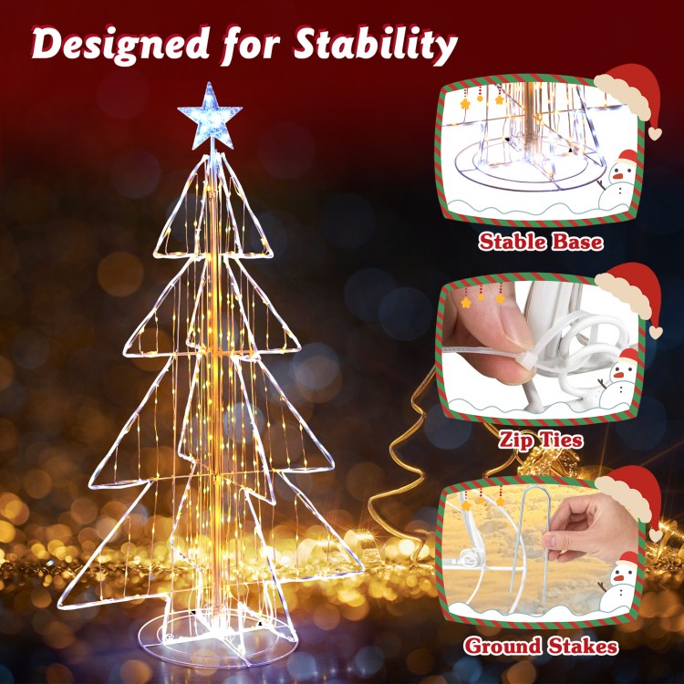 5 ft animated Christmas tree with warm and cold LED lights, featuring a stable round base and included zip ties for.