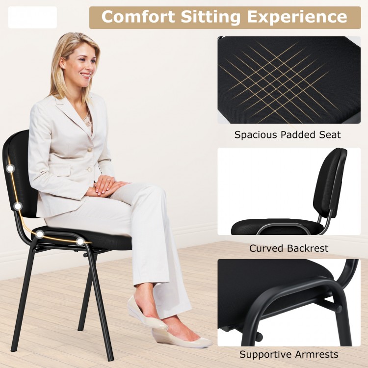 Curved backrest office chair with padded cushions and metal frame, designed for comfort in conference rooms. Set of 5.
