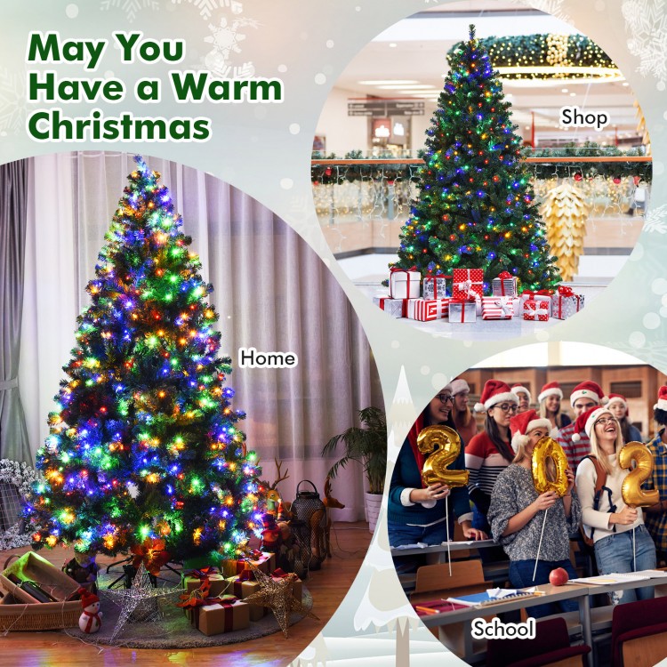 7.5 feet pre-lit artificial spruce Christmas tree with 550 multicolor lights, designed for creating a joyful holiday.