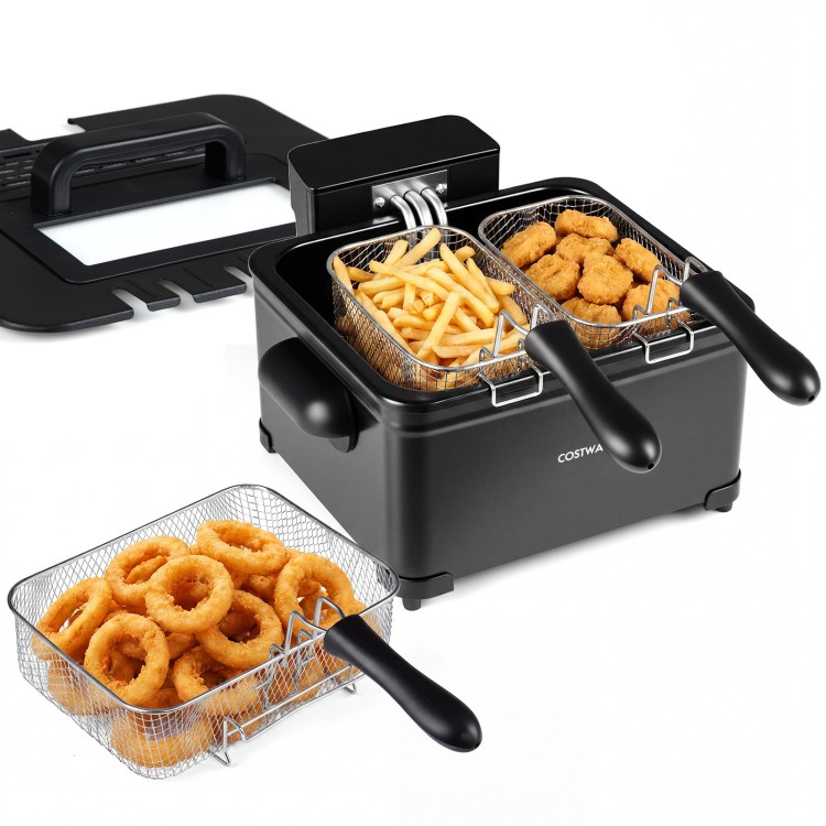 Electric deep fryer with 3 baskets, 1700W power, LED touch screen, and 6 presets for versatile cooking.