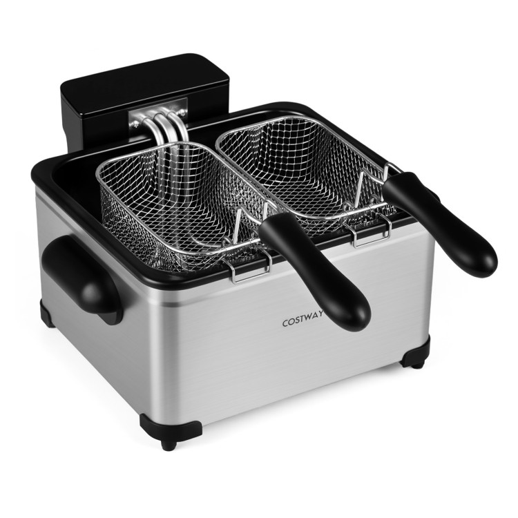 Electric deep fryer with 3 baskets, 5.3 QT capacity, LED touch screen, and 6 presets for effortless cooking.