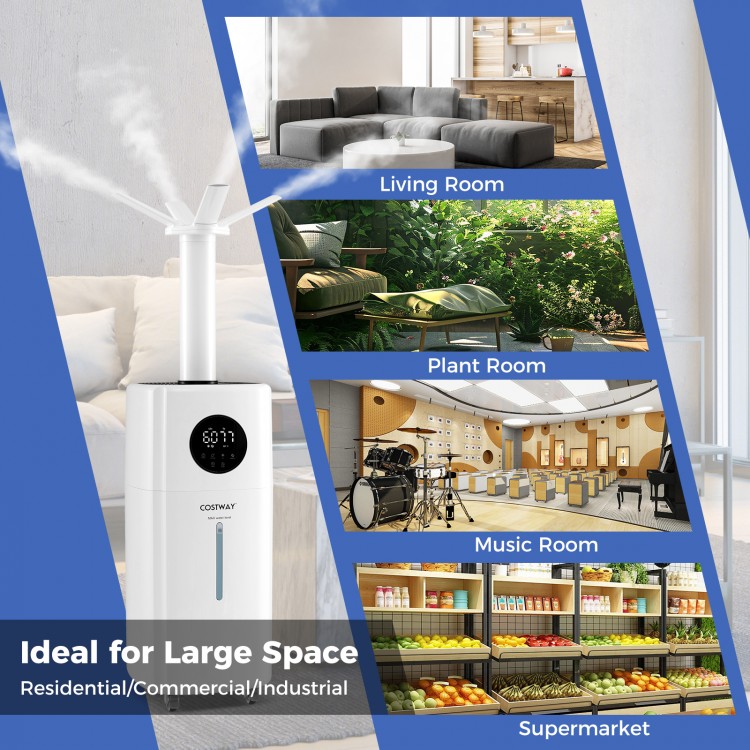 5.5Gal humidifier with 360° nozzles, ideal for large rooms, featuring a touch panel and remote control for easy.