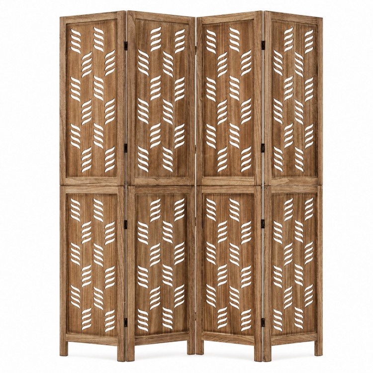 Four-panel room divider made of premium paulownia wood with wave cutout patterns, perfect for creating privacy in any space.