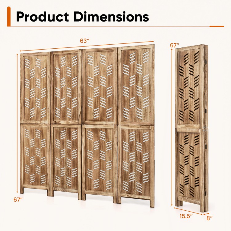 Dimensions of a 5.5 FT tall brown room divider with wave cutout patterns, ideal for privacy in any room.