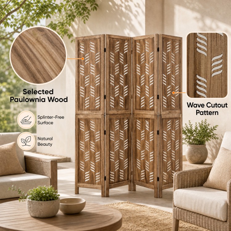 5.5 FT tall room divider with wave cutout design, made of premium paulownia wood, perfect for creating privacy in any space.