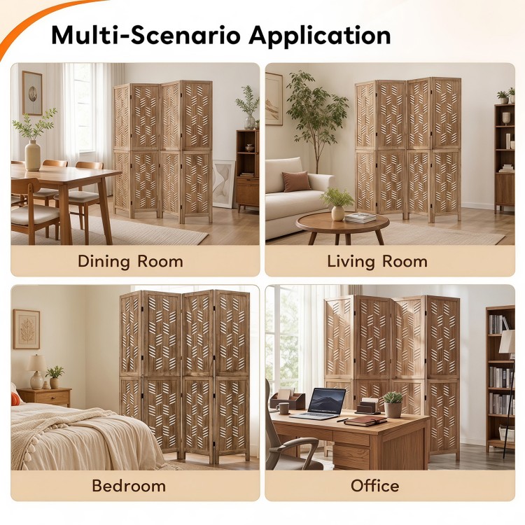 5.5 FT tall room divider with wave cutout patterns in brown, ideal for creating privacy in dining rooms, living rooms, or offices.