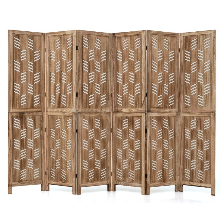 Tall 5.5 FT room divider with 6 panels, wave cutout patterns, and a premium paulownia wood frame for versatile privacy.