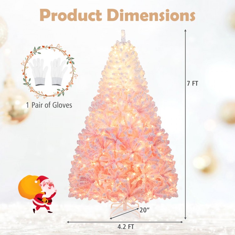 7-foot artificial Christmas tree with warm white LED lights, featuring a unique gradient color and snow flocking for.
