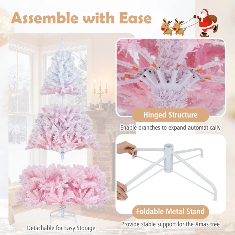 7-foot artificial Christmas tree with a gradient color, warm white LED lights, and a foldable metal stand for easy.
