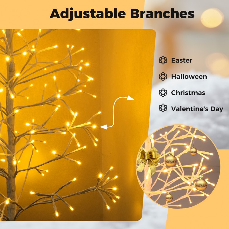 Lighted 6 FT birch tree with adjustable branches and 320 warm white LED lights, perfect for holiday decor and events.