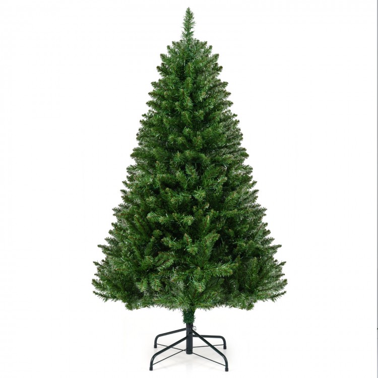 5-foot artificial Christmas tree with 990 PVC branch tips and 400 warm white LED lights for festive holiday decor.