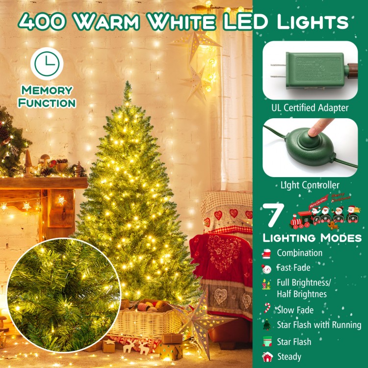 5-foot artificial Christmas tree with 400 warm white LED lights, featuring 7 lighting modes and a hinged design for.
