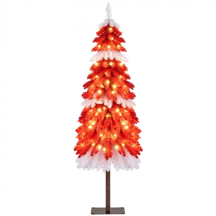5 FT pre-lit artificial Christmas tree with 301 red and white branch tips, featuring 100 LED lights for festive decor.