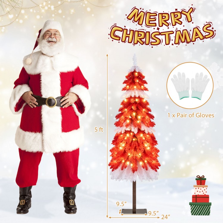 5 ft pre-lit artificial Christmas tree with 301 red and white branch tips, perfect for festive home decoration.