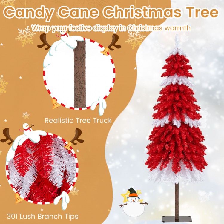 5 FT artificial Christmas tree with 301 red and white branch tips, featuring a realistic trunk and pre-lit LED lights.