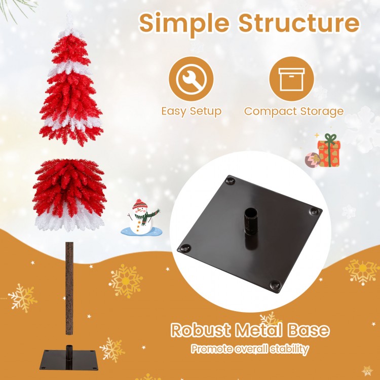 5 FT pre-lit artificial Christmas tree with 301 red and white branch tips, featuring a robust metal base for stability.