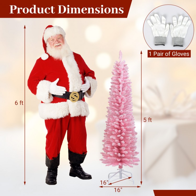 5 feet pink artificial Christmas tree with 328 branch tips and folding metal stand, perfect for compact spaces.