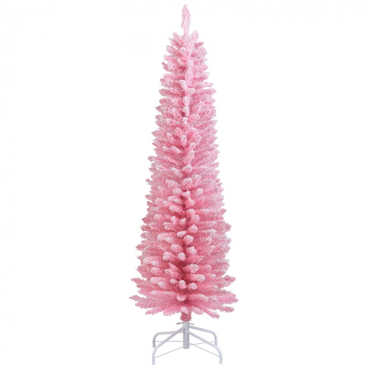 5-foot pink artificial Christmas tree with 328 branch tips and a folding metal stand, perfect for small spaces.