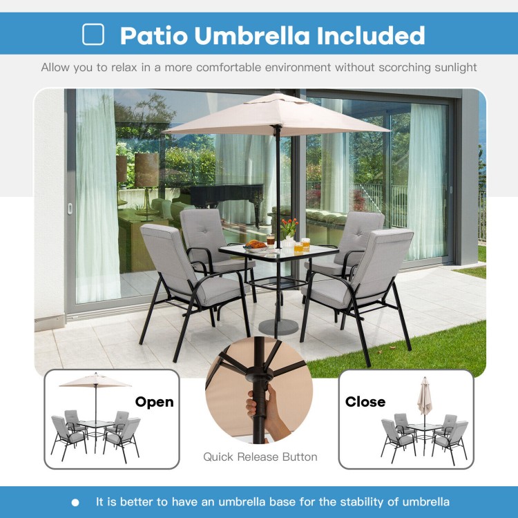 5 feet beige patio umbrella with a sturdy steel frame and quick-release button, perfect for backyard or poolside use.