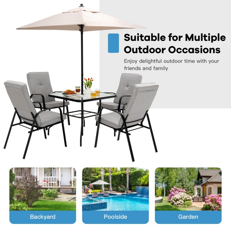 5 feet beige patio umbrella with a sturdy steel frame and 4 ribs, perfect for backyard and poolside gatherings.