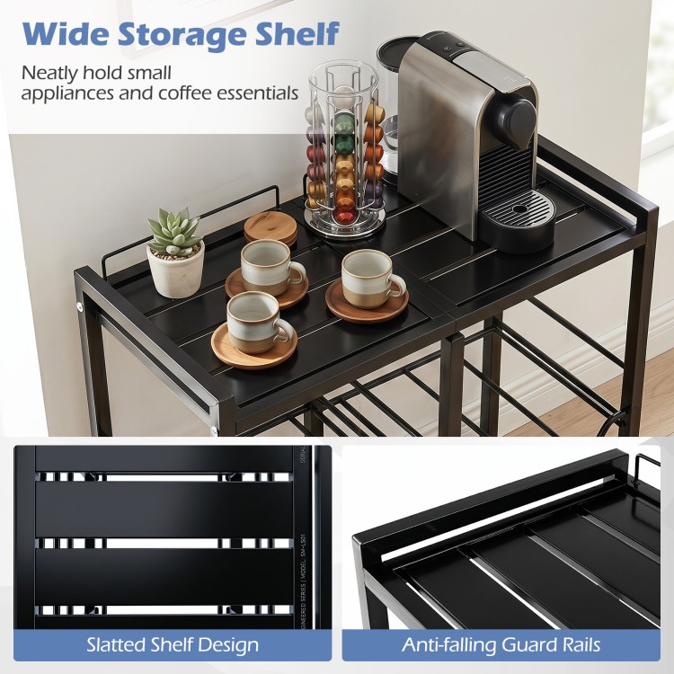 Wide storage shelf with slatted design holds up to 4 standard 5-gallon water jugs, ideal for home or office use.