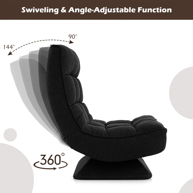 Adjustable 360° swivel floor chair in black with 5-level backrest and massage pillow, perfect for gaming or relaxation.