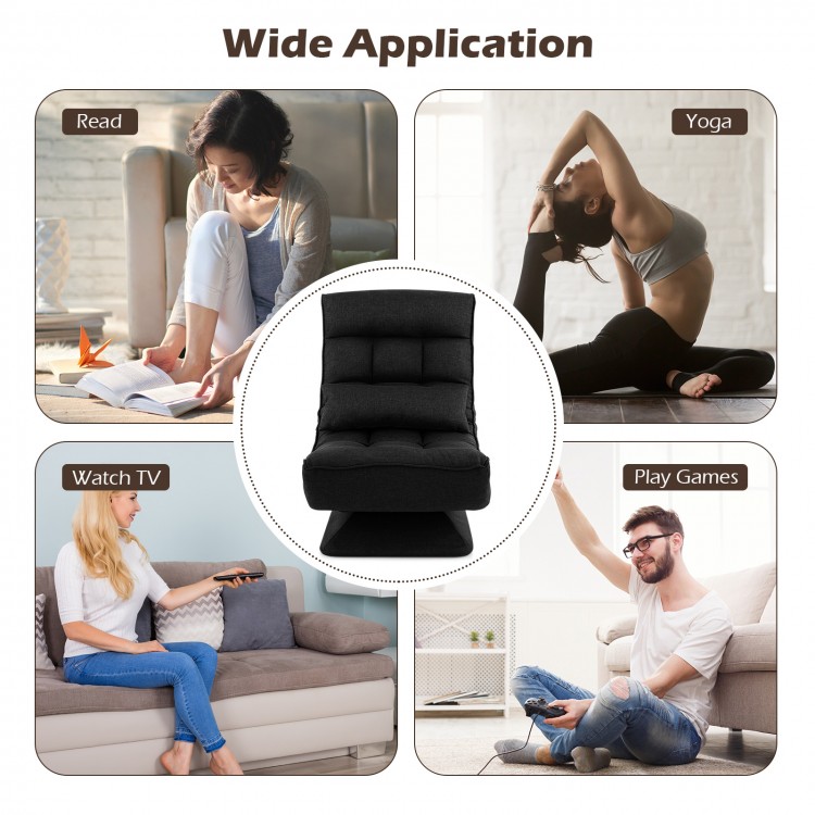 5-level adjustable black floor chair with massage pillow, ideal for reading, gaming, or yoga in any space.