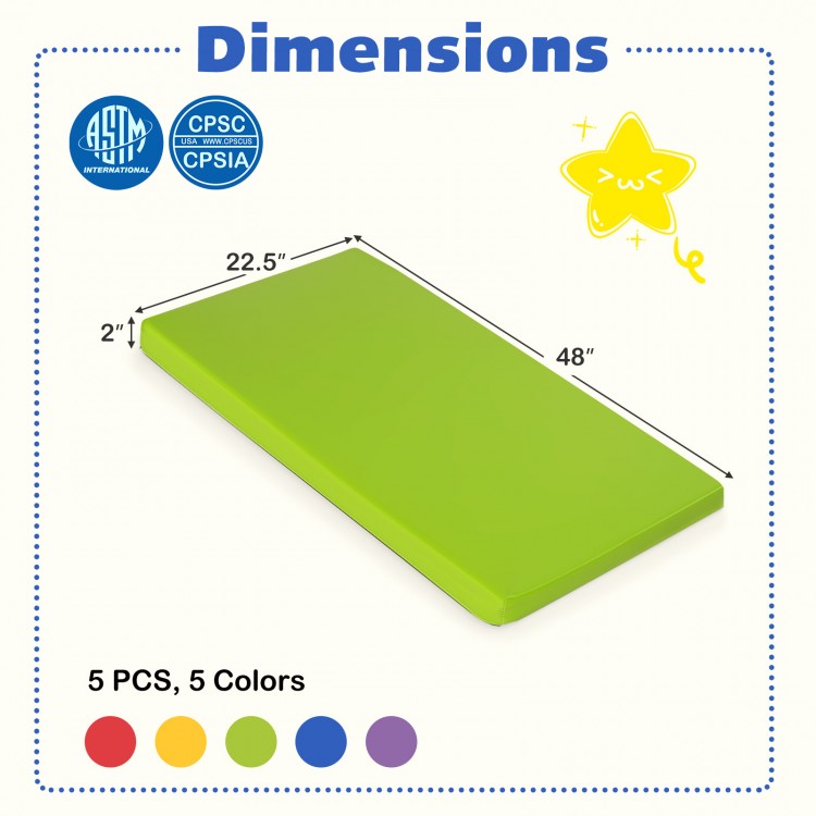 Green 2-inch toddler nap mat with dimensions 48" x 22.5", part of a 5-pack in various colors, ideal for daycare or home.