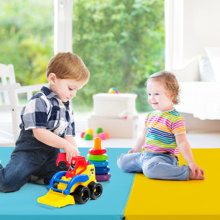 Colorful 5-panel folding gymnastics mat for kids, featuring soft EPE foam, ideal for yoga and play activities.